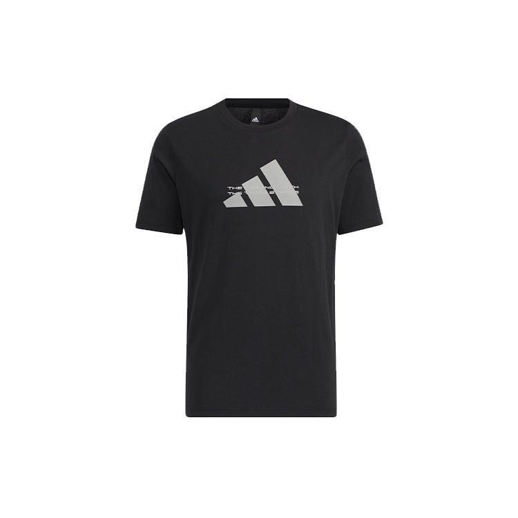 adidas Alphabet Logo Printing Sports Short Sleeve Black Men s HE9937 S