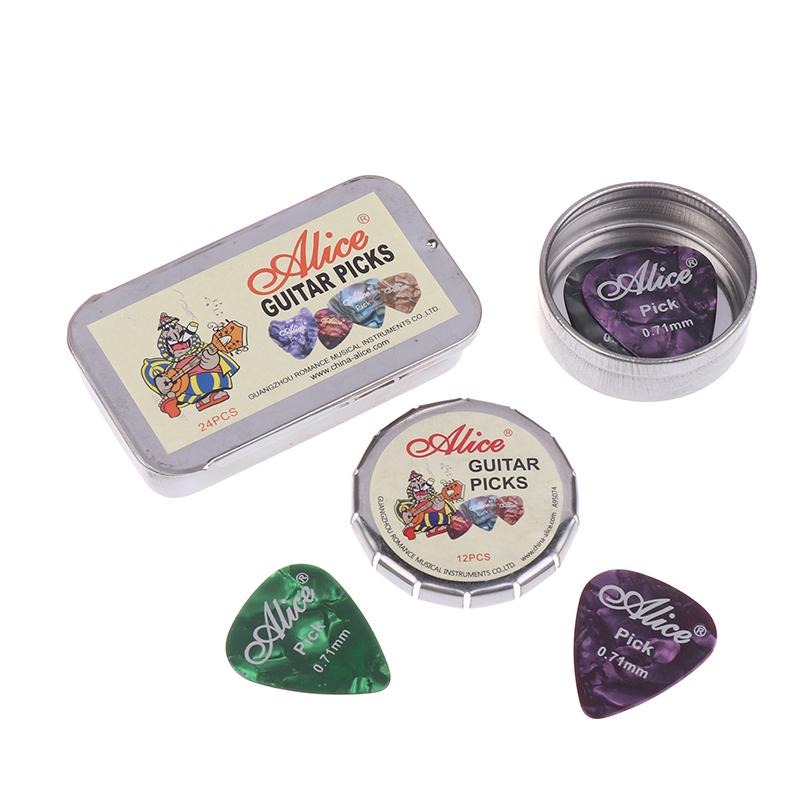 12/24Pcs Acoustic Electric Guitar Picks Plectrums Multifunction Celluloid With Metal Picks Collection Box For Guitar Lovers