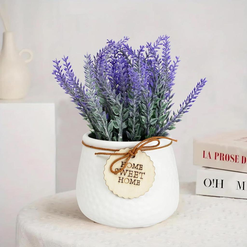 Polyester Artificial Lavender Flower Plant With Pot Home Décor Items Latest