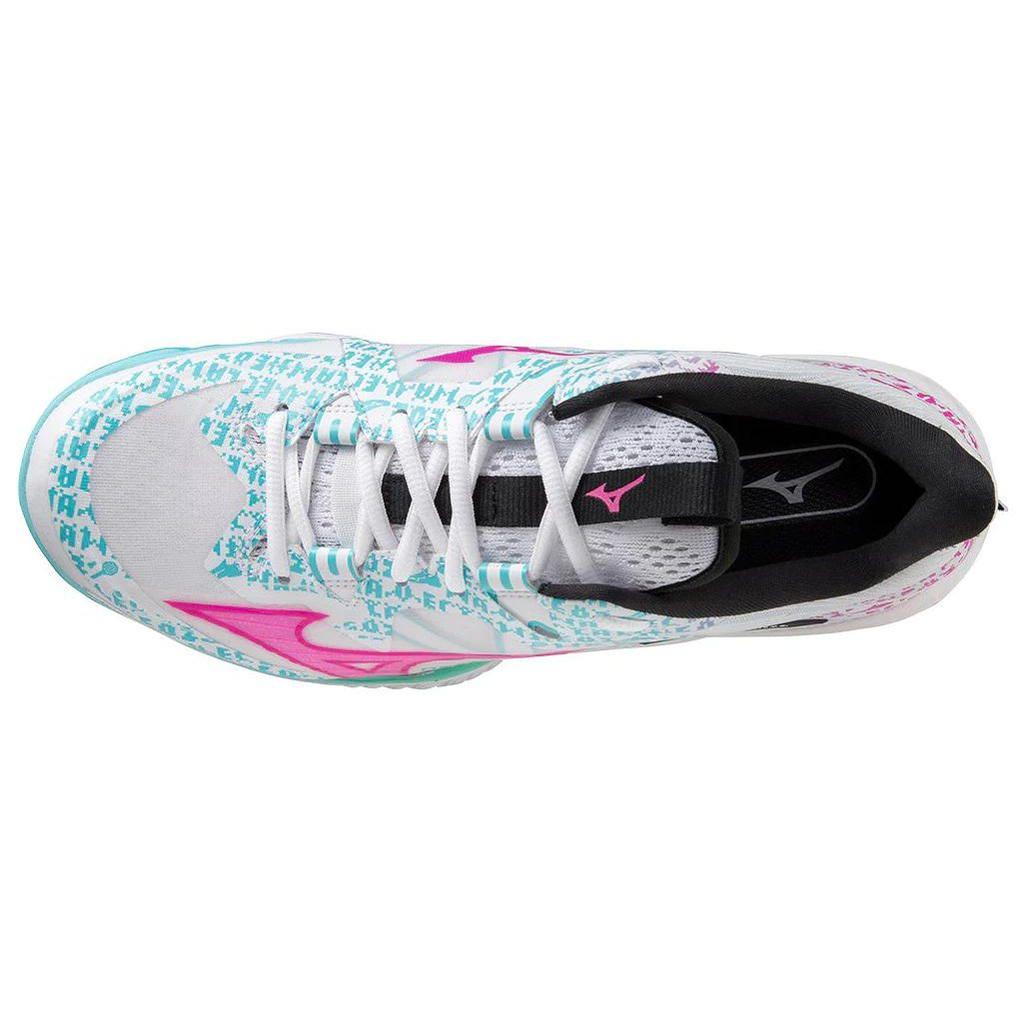 Mizuno Wave Claw Neo 2 Full Print Non-Slip Wear-Resistant Breathable Low-Top Badminton Shoes Unisex Sneaker White Blue Pink 71GA227030