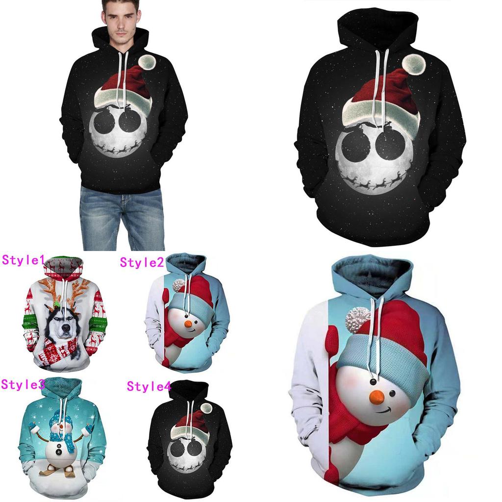 Women Hoodies Men Sweatshirt Snow Man Print Christmas Gift Casual Pullover Top