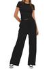 Solid Color Casual Long Sleeve Set Top High Waisted Wide Leg Pants Sportswear