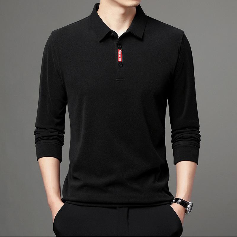 Men's Lapel Casual Business Men's Polo Shirt Solid Color Autumn and Winter New T-shirt