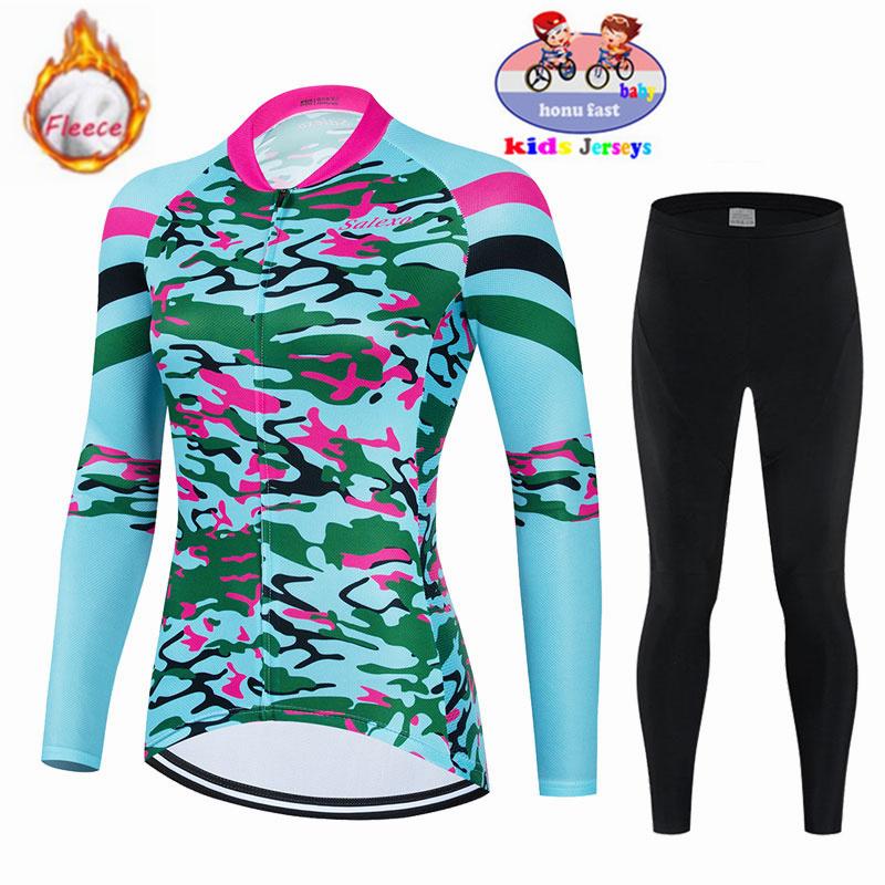 2026  Velvet Warm Cycling Suit Set  Kids Winter Thermal Fleece MTB Bicycle Girl Cycling Clothes Warm Bike Children Cycling Clothing Suit