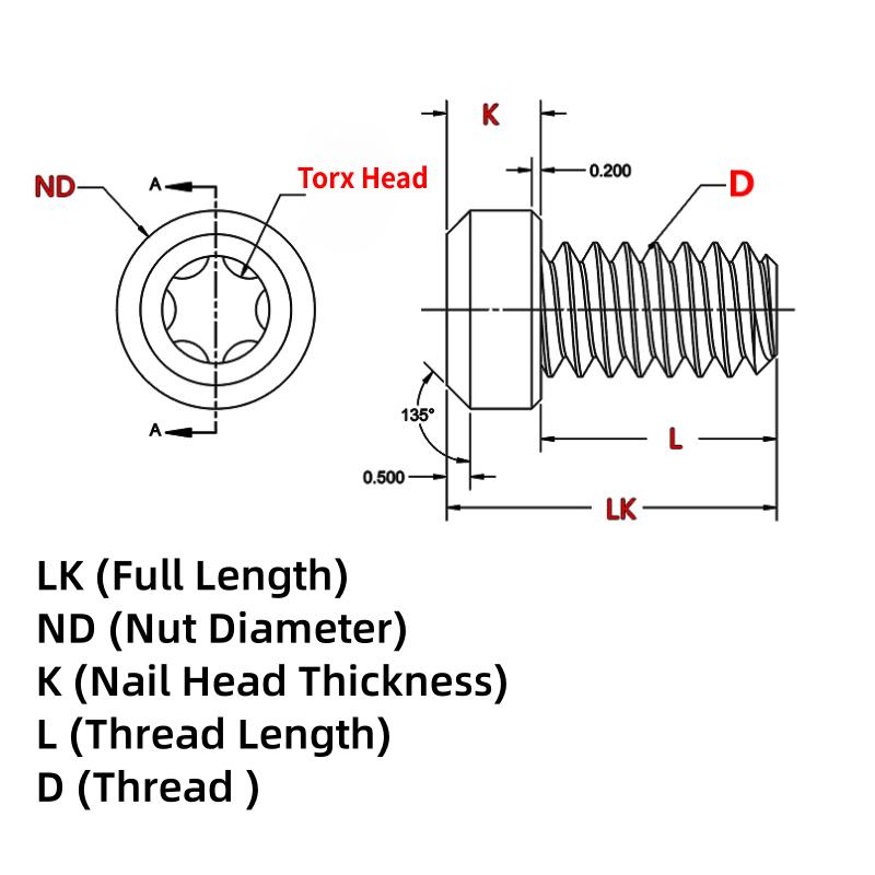 5 Sets/lot Stainless Steel Material CNC 10 Sizes Knife Handle Locking Rivets M4 Thread T8 Torx Head Lock Screws Nail Bolts