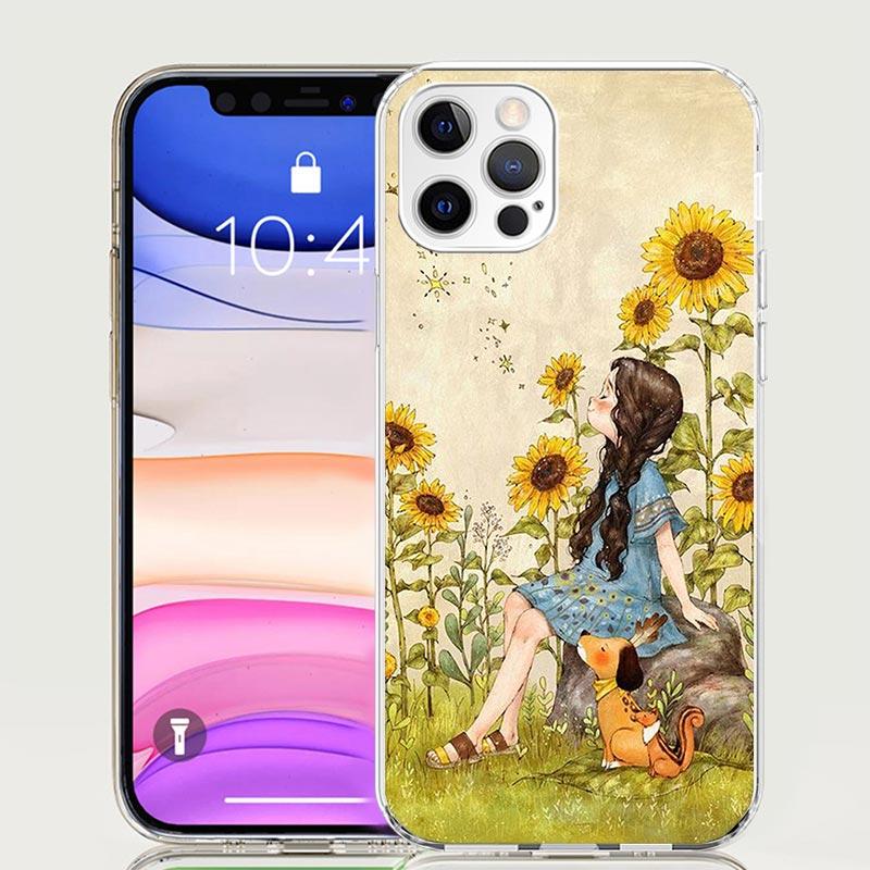 Beauty Yellow Sunflower Print Case Phone Cover for Apple iphone 16 15 14 13 12 Mini 11 Pro Max 16E X XS XR 7 Plus 8 + SE 2020 Tr