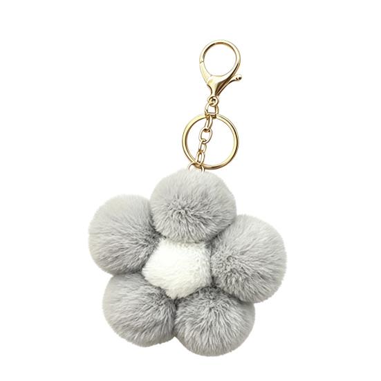 Lightweight Bag Decor Plush Flower Keychain for Handbags, Five-petal Charm, Metal Key Chain Fluffy Backpack Hanging Accessory Women