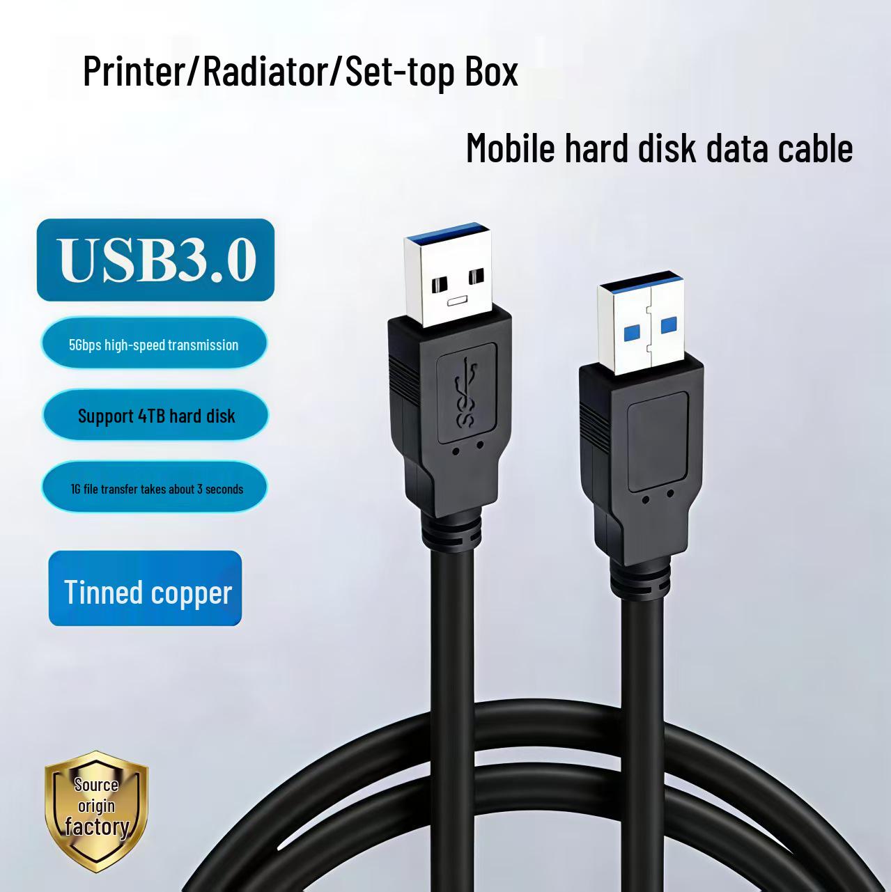 USB 3.0 Male-to-Male Extension Cable - High-Speed 5Gbps Data Transfer, 4TB Hard Drive Support, Gold-Plated Connectors In Stock 0.3m Cable