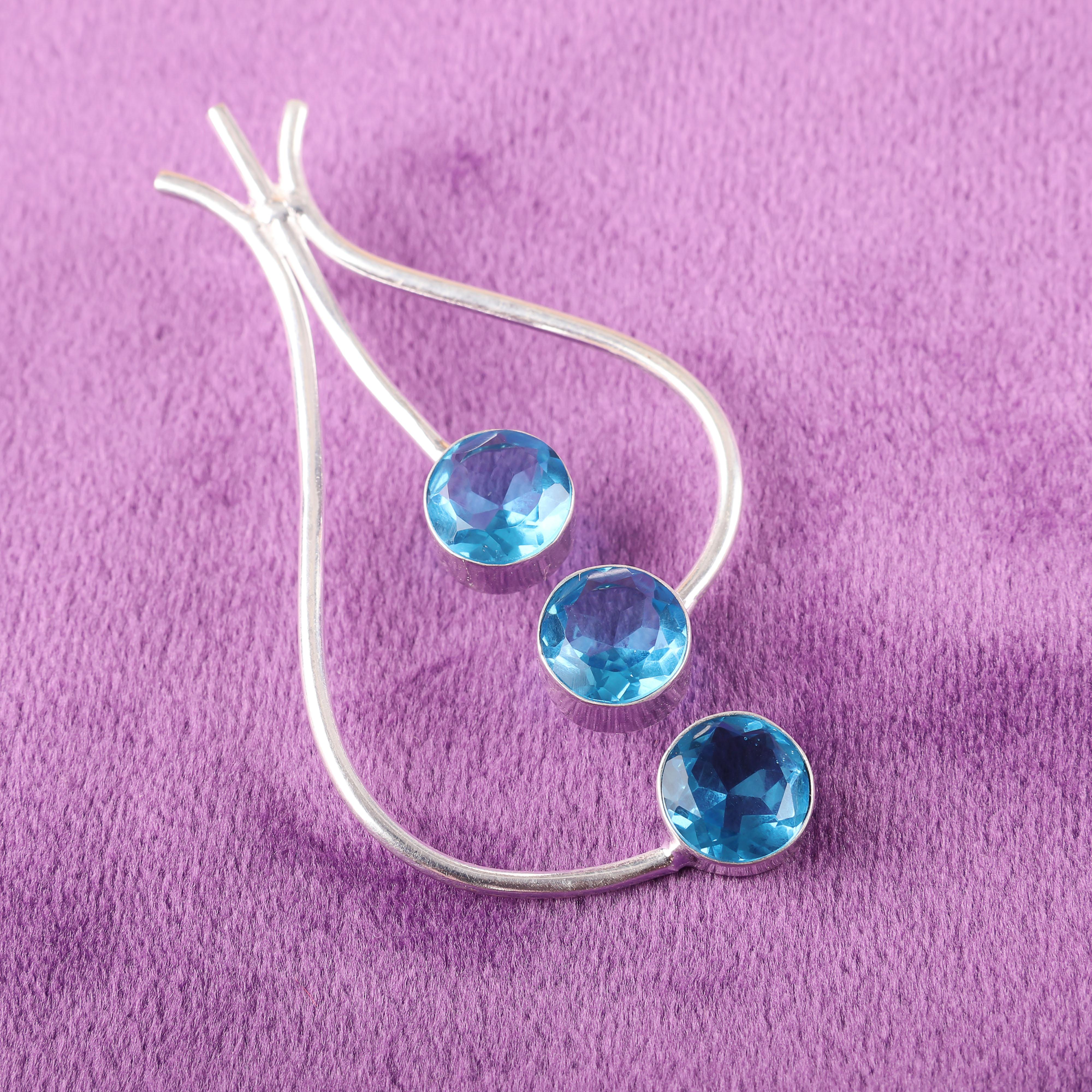 

Подвеска Swiss Blue Topaz Gemstone, 925 Solid Sterling Silver Jewelry, Подвеска ручной работы, Серебряные украшения для подарка 2.2 Inches синий