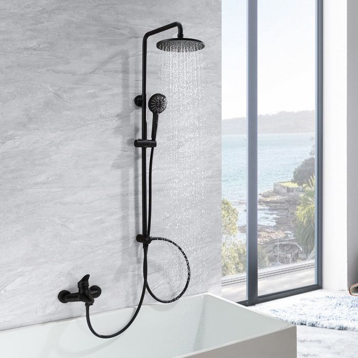 Shower Column - Black - Stainless Steel - Adjustable Height - Hand Shower Included - Adjustable Wall Mounting