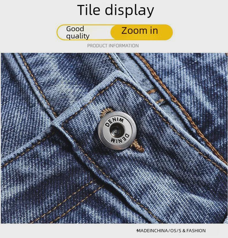 Four Seasons Men's Elastic Casual Trend Jeans with Six Pockets - Breathable, Loose Fit, Mid-Length for Autumn.