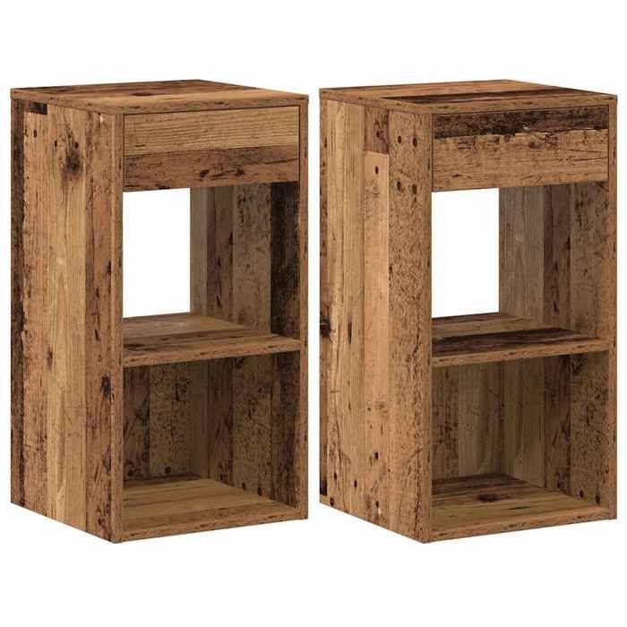 VidaXL Bedside Tables with Drawer 2 Pcs Old Wood 35x34x66.5 Cm, Side Table, Bedside Cabinet, Side Table for the 858728