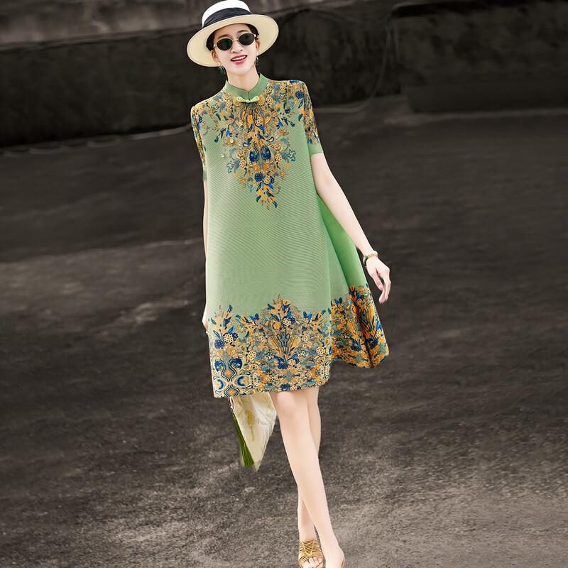 Lansere 2026 Summer New Chinese Style Printed Cheongsam Midi Dress One Size