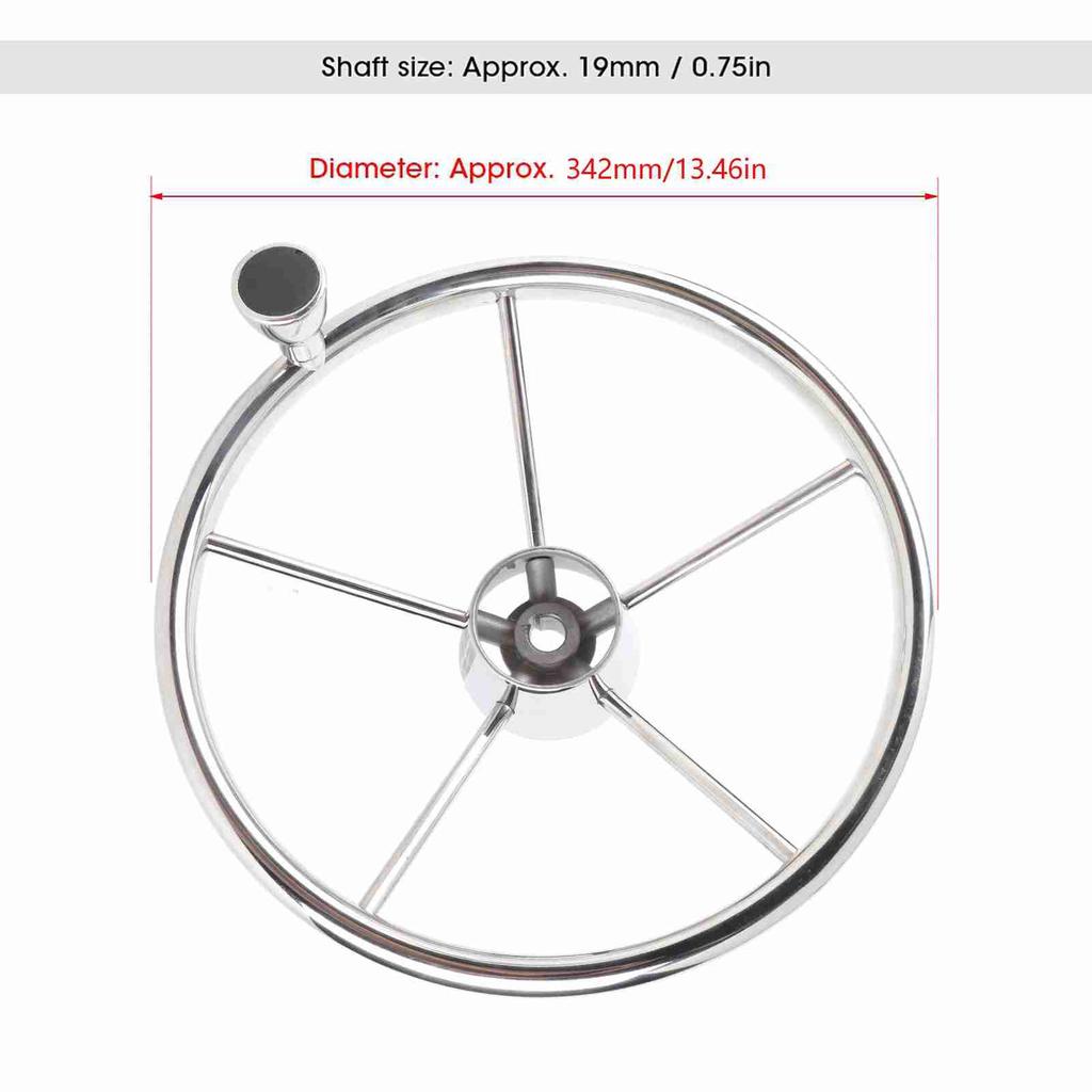 13.5in 5 Spoke Steering Wheel with Knob Stainless Steel Universal Marine Boat Accessories