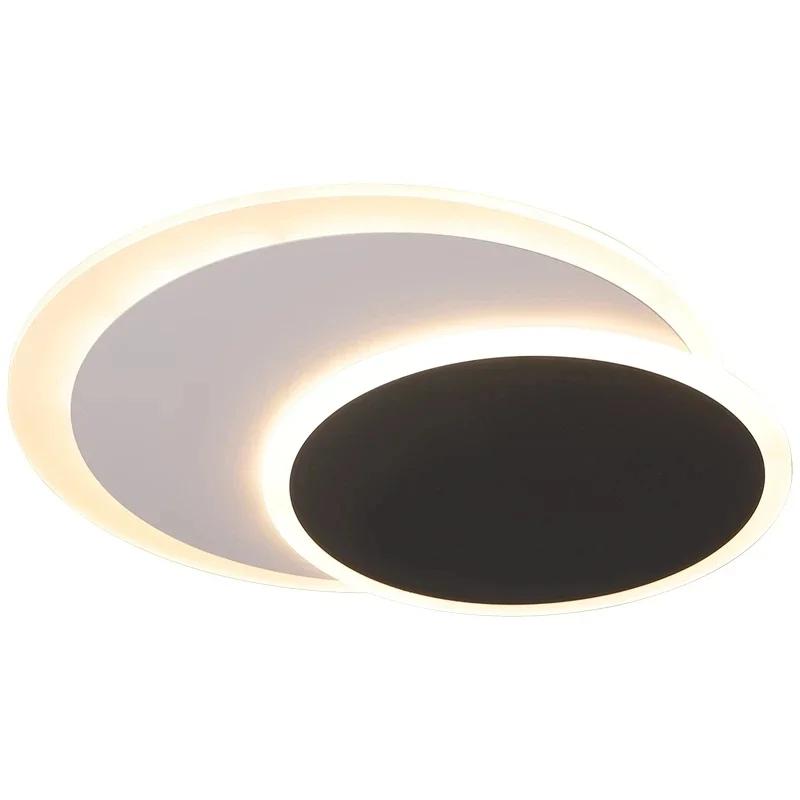 Nordic White Black Moon Type Led Round Ceiling Lamp For Living Room Study Bedroom Kitchen Wrought Iron Acrylic Home Lighting