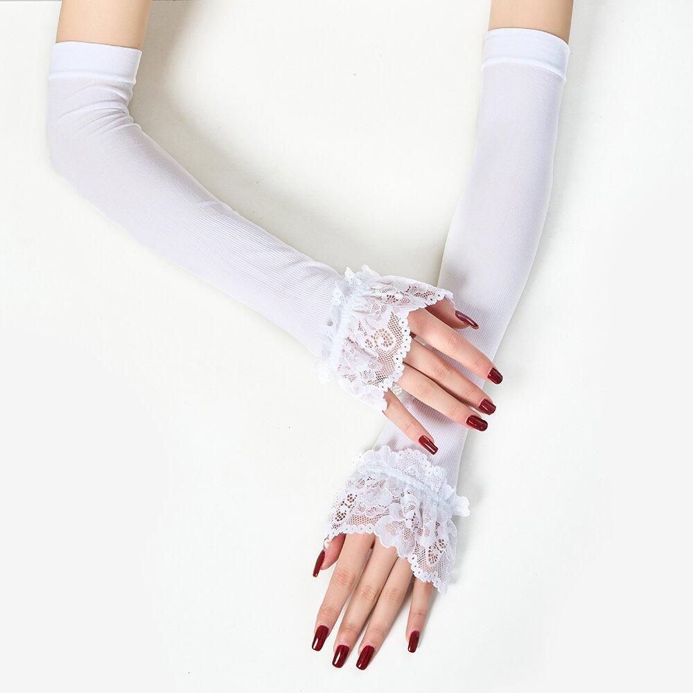 Summer Women's Lace Ice Silk Sleeves Mesh Horn Ice Sleeves Outdoor Etiquette Arm Guards Breathable Fashion Hand Sleeves