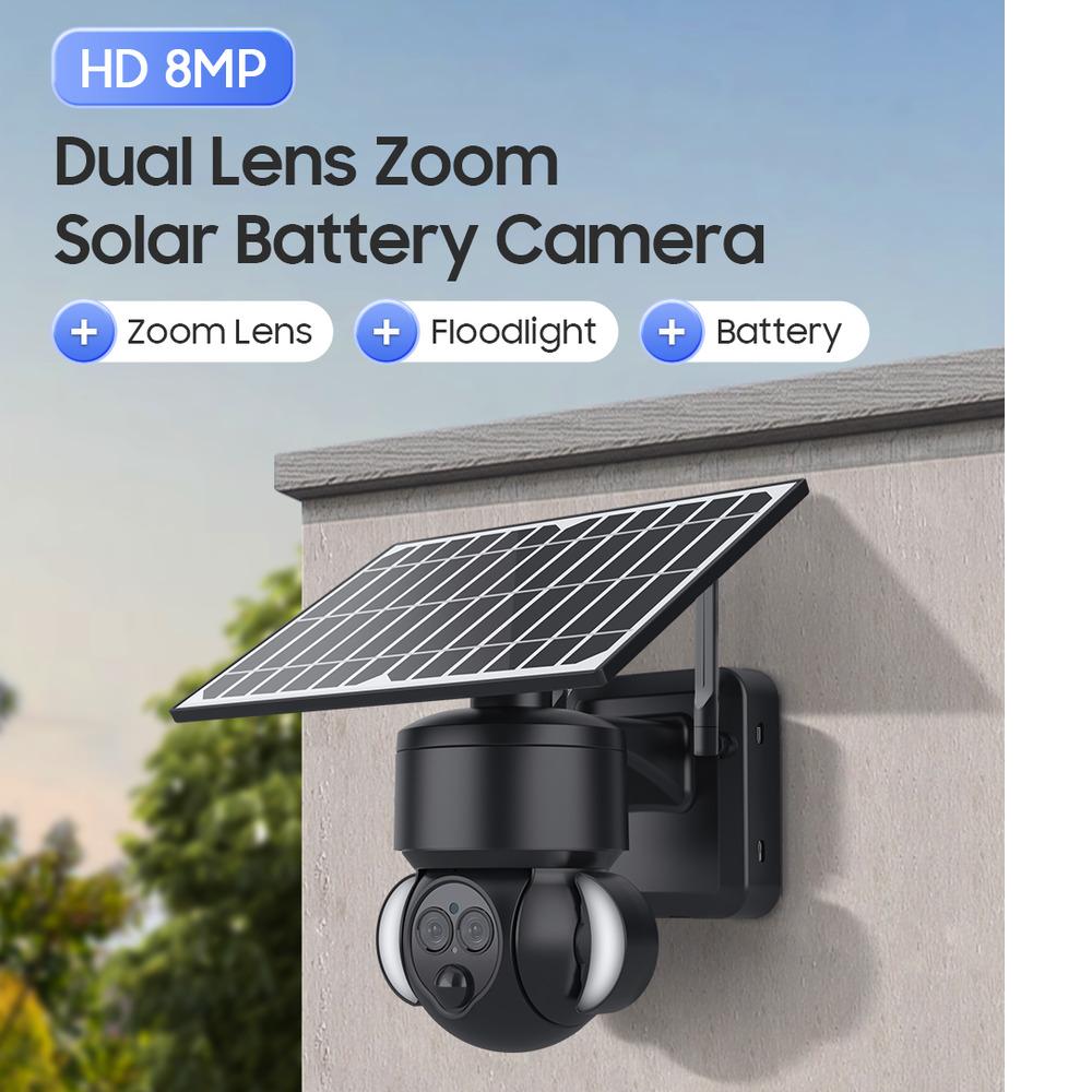 4K Solar Charge 8MP HD IP Camera 4G PTZ Dual Lens 12X Zoom Outdoor Waterproof Security CCTV Cam WIFI Surveillance Camera