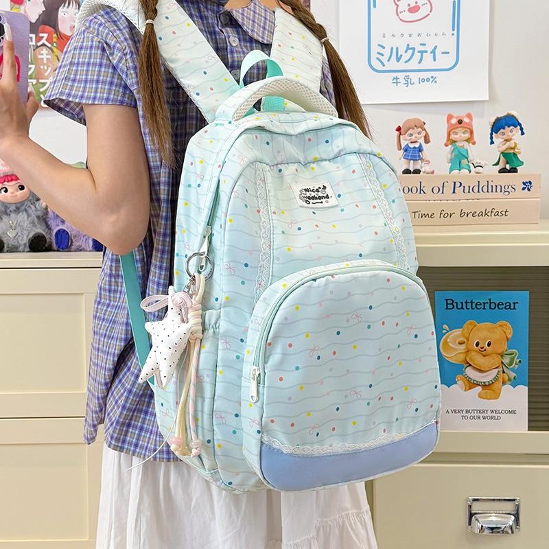 Schoolbag New Student School Bag Striped Polka Dot Casual Backpack Lightweight Large Capacity Backpack Outdoor Sports Travel Backpack