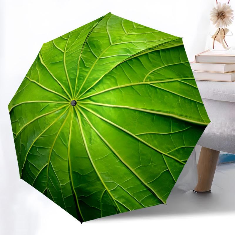 1pc Leaf Texture Automatic Folding Umbrella - Compact Travel Umbrella with Auto Open/Close 8-Rib Heavy-Duty Shaft for Women/Men L009