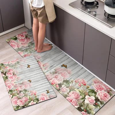 Luxuriöse Vintage Floral Shaggy Küchenmatte, weich, verdickt, Küchenbodenmatte, wasserdicht, rutschfest, ölbeständig, Bodenmatte, Läufer