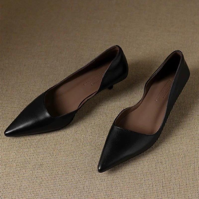 Fashion Pointed Toe Shallow Single Shoes Women High Heels Versatile Kitten Heel Work Shoes