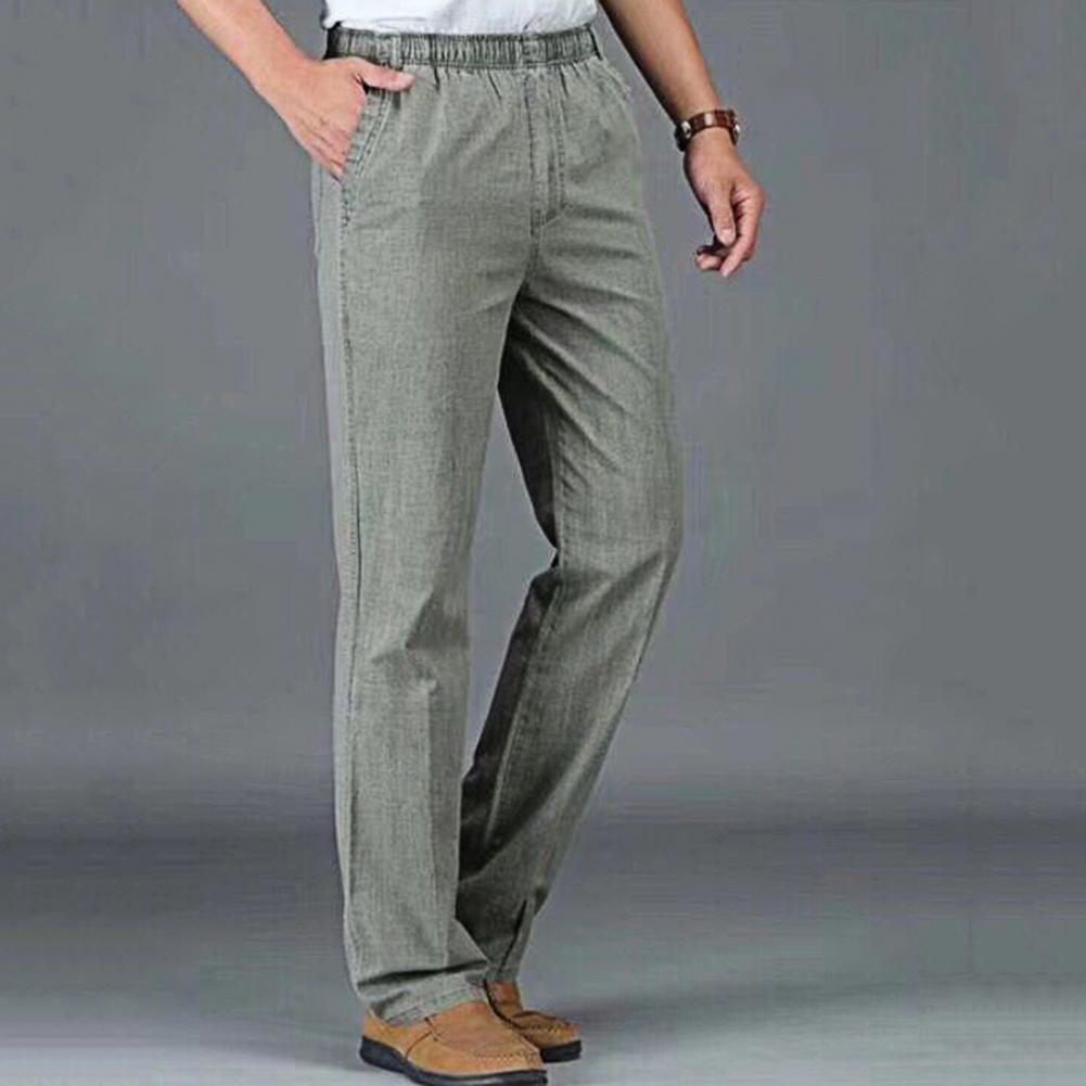 Klassische Herrenhose mit hoher Taille und tiefem Schritt, schnelltrocknende Herrenhose, elastischer Bund, gerade, dünne Hose für den täglichen Gebrauch