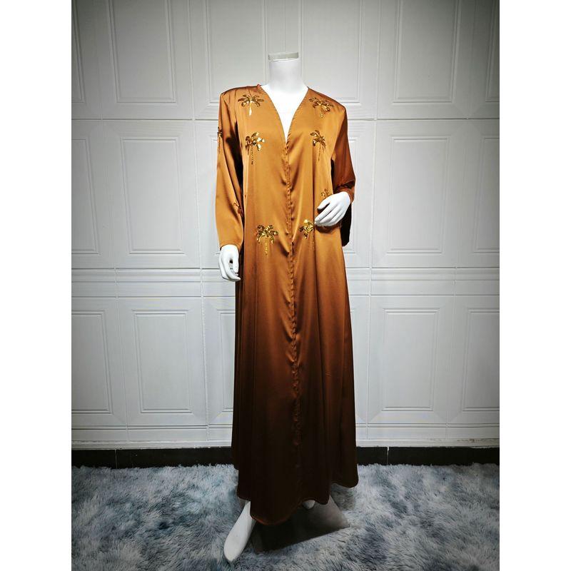 New Middle East Embroidery Robe Long Sleeve Cardigan Robe Dress Embroidered Cardigan Dress