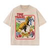 2026 Vintage Washed Beige Retro Dinosaur Kids Cartoon Graphic T Shirt Time Travel Animal Print Oversized Unisex Casual Short Sle