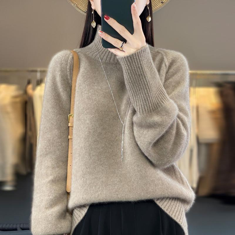 Verdickter Wollpullover im neuen Stil mit hohem Kragen und Schultergurten für Damen