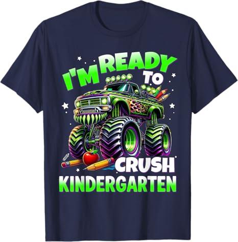 Kindergarten Level Begins First Day of Kindergarten Gaming TShirt Im Ready To CrushKindergarten Monster Truck Boys Saying Tee