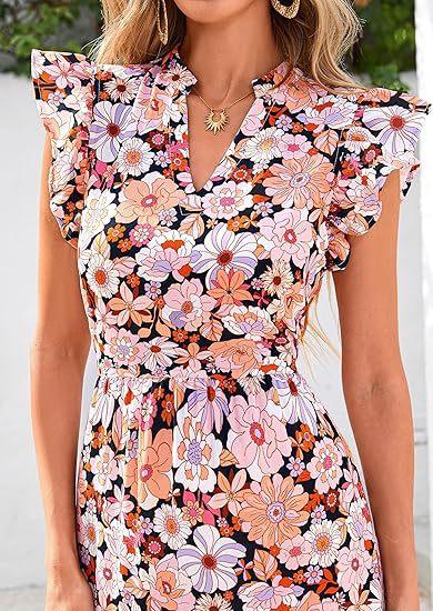 Source factory spot European and American foreign trade Bohemian floral dress women s summer V-neck waist vacation cross-border S