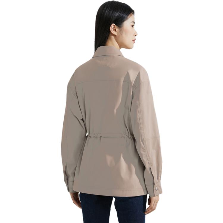 Calvin Klein Minimalist Woven Label Zip Collar Shirt Jacket Women Jacket Light-Coffee J222319-PED