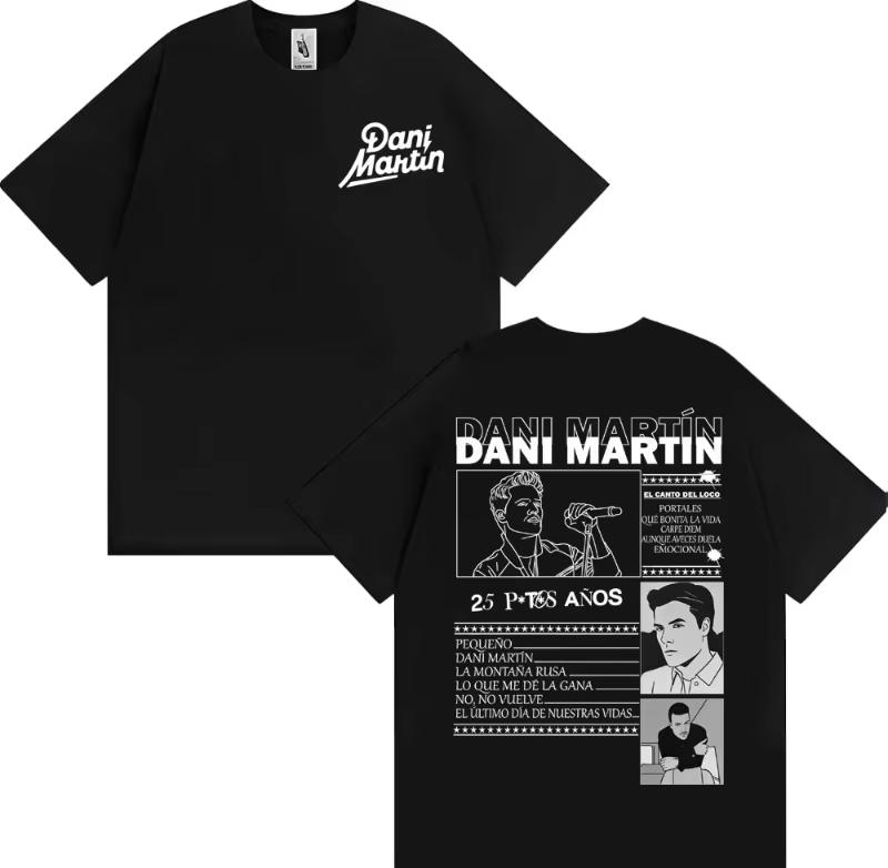 Dani Martín 25th Anniversary Album Merch Graphic T-Shirt, Unisex Fashion Hip Hop Streetwear, Pure Cotton Comfortable Loose Fit