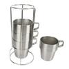 4PCS Camping Double Layer Cups Stainless Steel Food Grade Plastic Spraying Stackable Coffee Cup for Picnic Silver