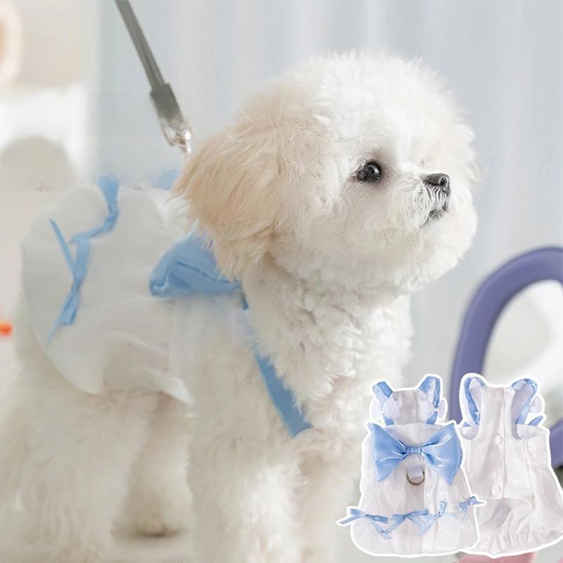 Cat Bow Streamer Tulle Princess Skirt Spring and Summer Suspender Skirt Dog Dress Pet Strap Skirt with Bow-Knot Kitten Clothes