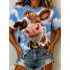 Fashion Women Retro Creative Cow Pattern  Print T Shirt Funny Casual O-neck Short Sleeves T-shirt Summer Female Tee Shirt
