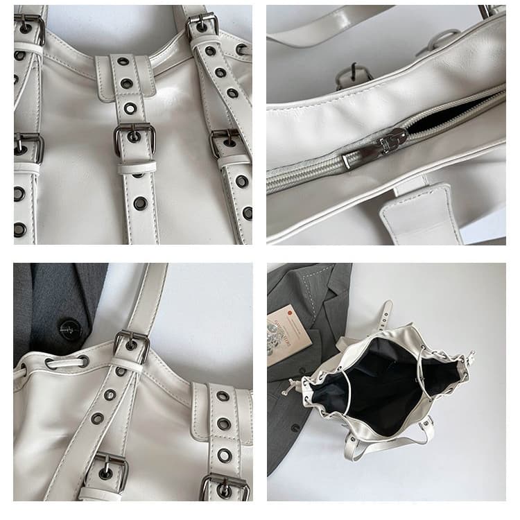 Rivet Metal Buckle Drawstring Tote Bag Women's Shoulder Bag