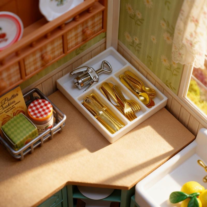 1 Set Doll House Kitchen Supplies Utensils Accessories 1:12 Dollhouse Mini Knife Fork Spoon Clips Tableware With Storage Box