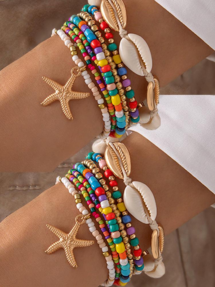 Set 14 buc Brățări de gleznă boeme cu mărgele pentru femei, vară, plajă, cu șarm scoici stea de mare, lanț de gleznă, casual, petreceri de vacanță, bijuterii cadou