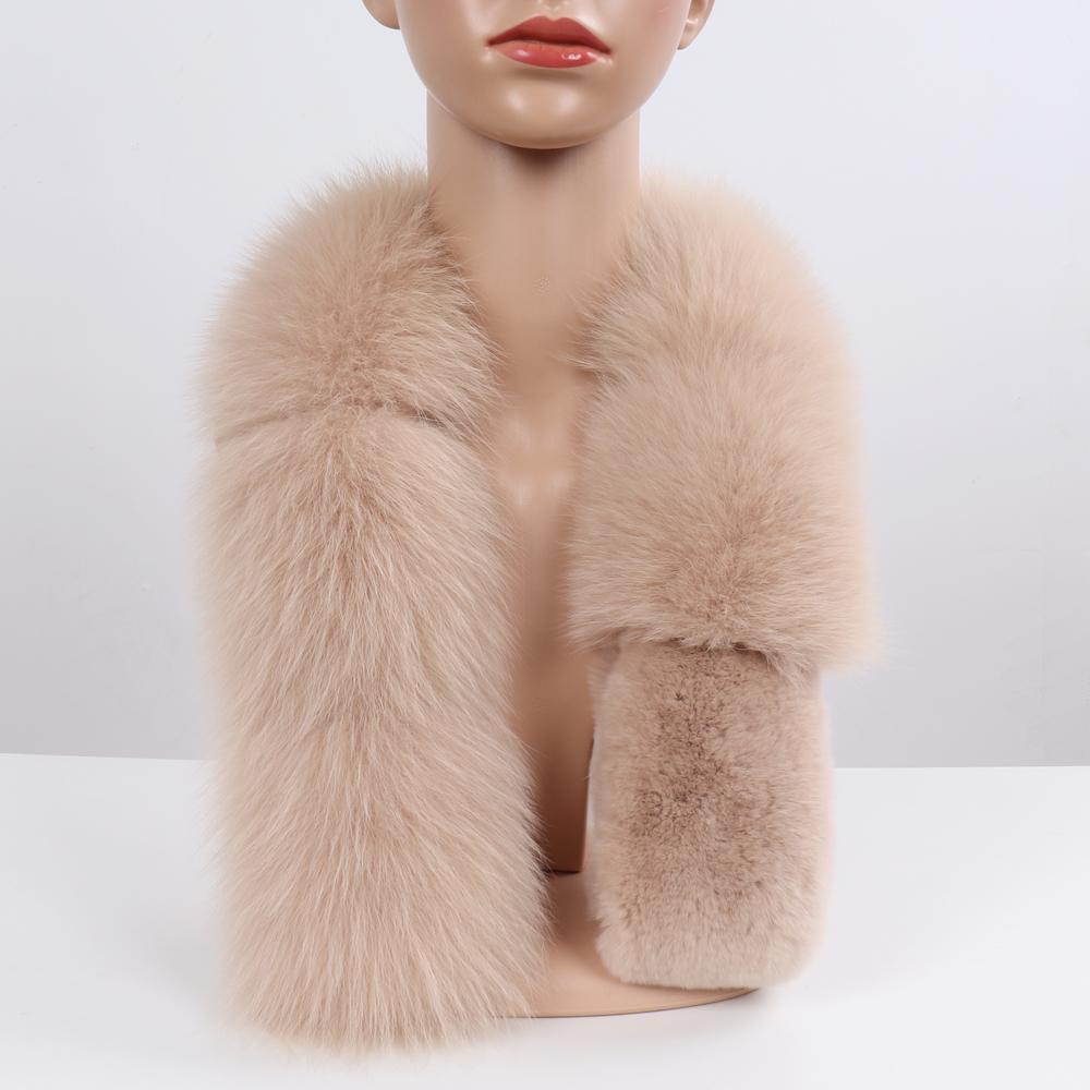 New Winter Lady Natural Real Fox Fur scarves Women Warm Fluffy Luxury Genuine Fox Fur Mufflers With Rex Rabbit Fur Scarf