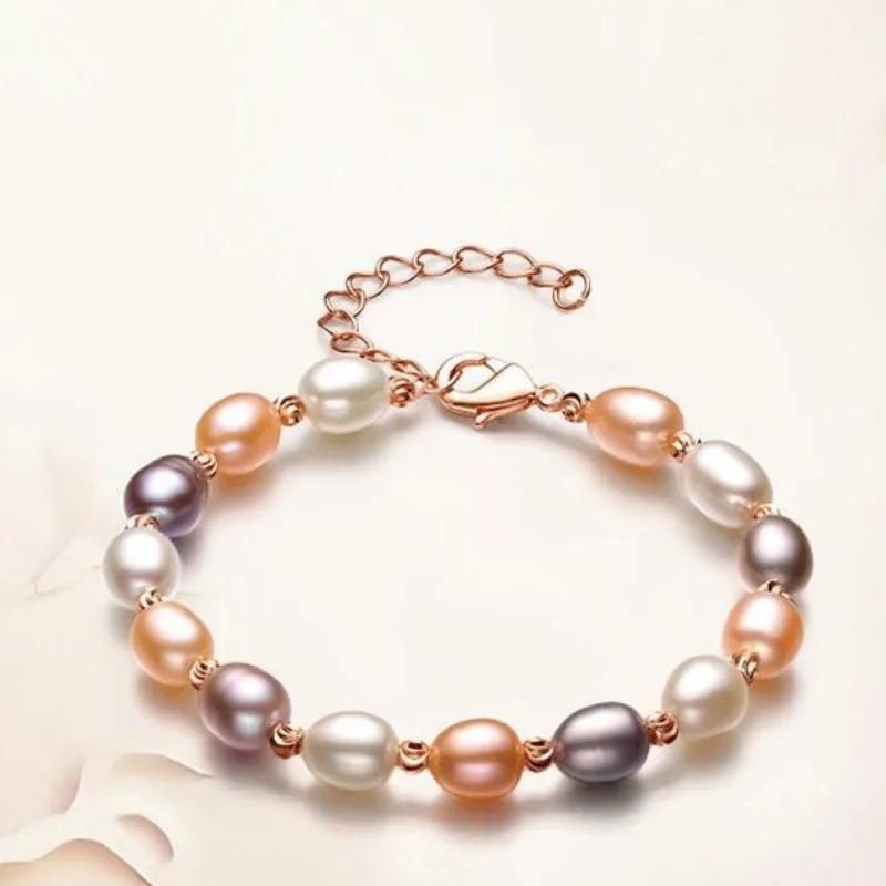 

Elegant Design 2025 New Natural Pearl Bracelet 16K Rose Gold Bracelet Luxury Female Jewelry Accessories Bracelet For Women розовый