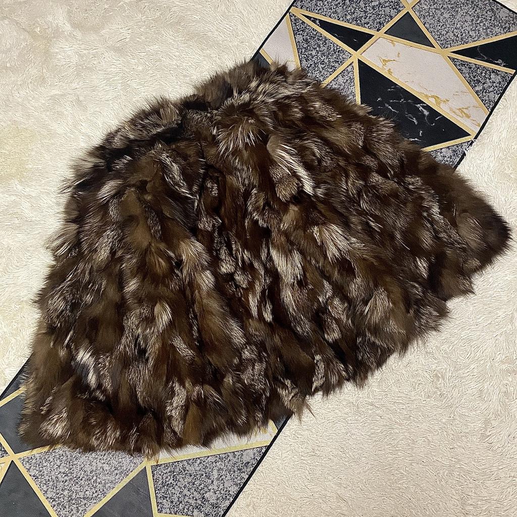 Lunghezza Totale 77cm SAGA LEATHER BOUTIQUE Spesso Voluminoso Pelo Vero Volpe Argentata Cappotto Giacca Taglia M Donna