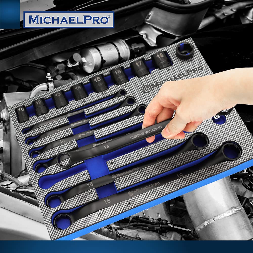 MichaelPro MP001218 Black Oxide Bolt Extractor Offset Wrench and Socket Set 6 Point Round Box End Nut Bolt Remover Stripped Thin Bolt Remover with