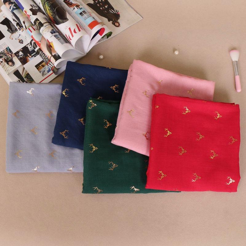 New Deer Autumn and Winter New Product Shawl Cotton Linen Linen Monochrome Bronzing Women's Scarf Long Scarf Versatile