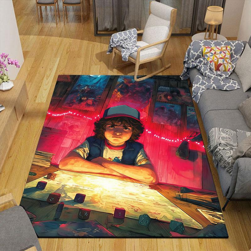 Dustin Flannel Printed Carpet, Home Sofa Decoration for Living Room & Bedroom, Non‑Slip Play Flannel Floor Mat for Game Room