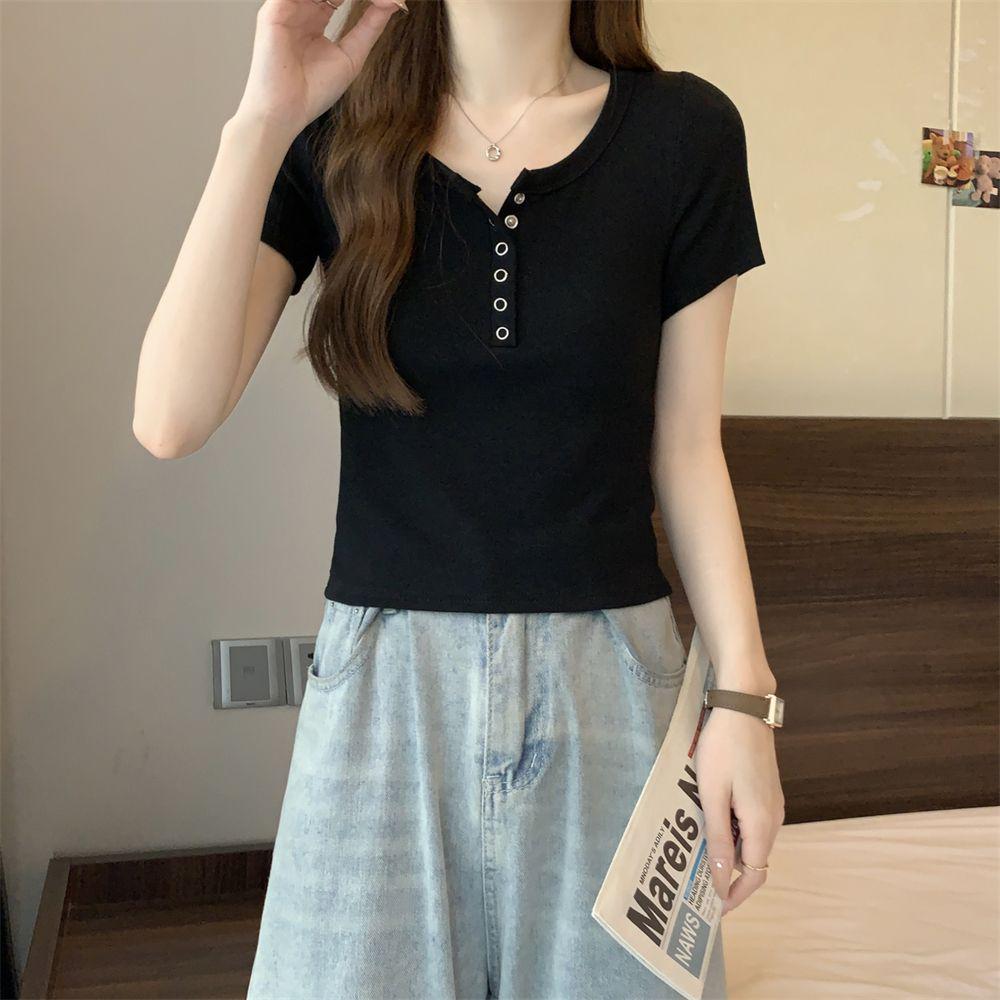

Chic Korean Style Slim Fit Summer Short-Sleeved T-Shirt for Women Large