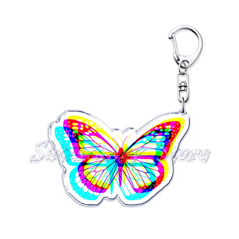 Beautiful Lavender Flower Monarch Butterfly Keychains Ring for Accessories Bag Butterflies Pendant Key Chain Jewelry Fans Gifts