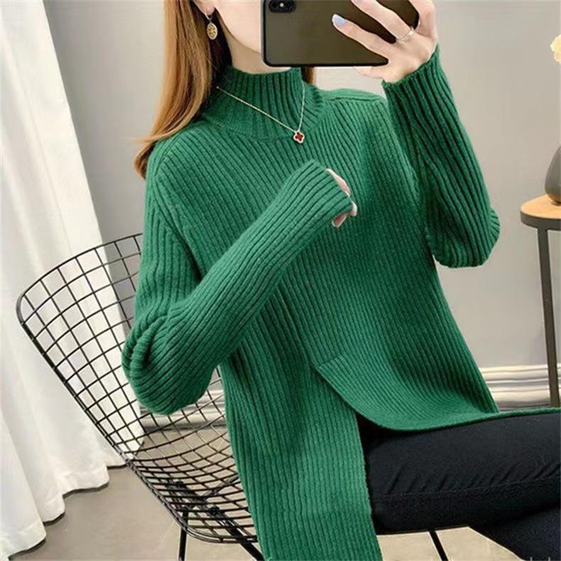 Autumn/Winter Mid Length Sweater Half High Collar Pullover Sweater Women's Knitted Sweater