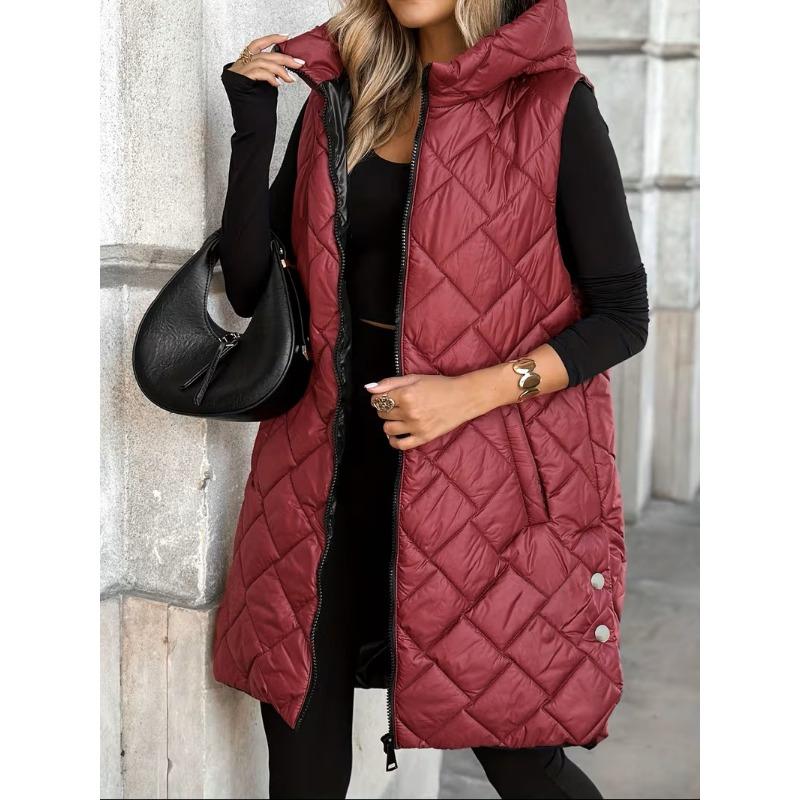 Women S Mid Length Hooded Sleeveless Zip Vest Casual Plus Size