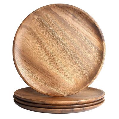 YFWOOD Tallrik 4 Diameter Trä Naturlig Lila Rund Tallrik Grillad Fisk Förrätt Sötsaker Bröd Paj Kaffe och Te Servering Trä Stor Stor Tallrik Set,